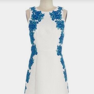 Mod Cloth white dress with blue lace appliques